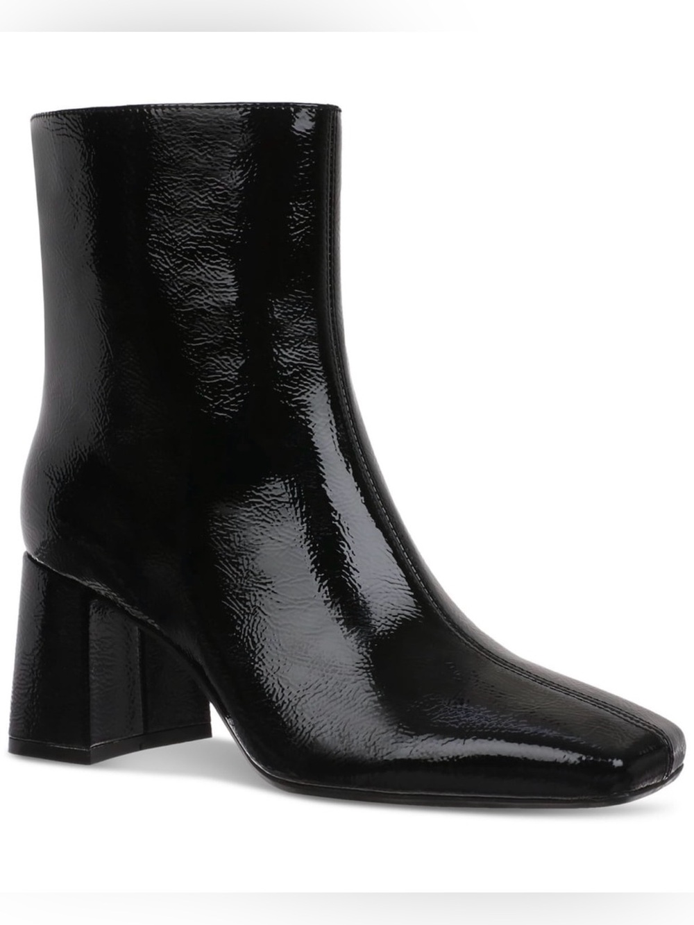 On 34th Margoe Square-Toe Booties - Black Crinkle Patent